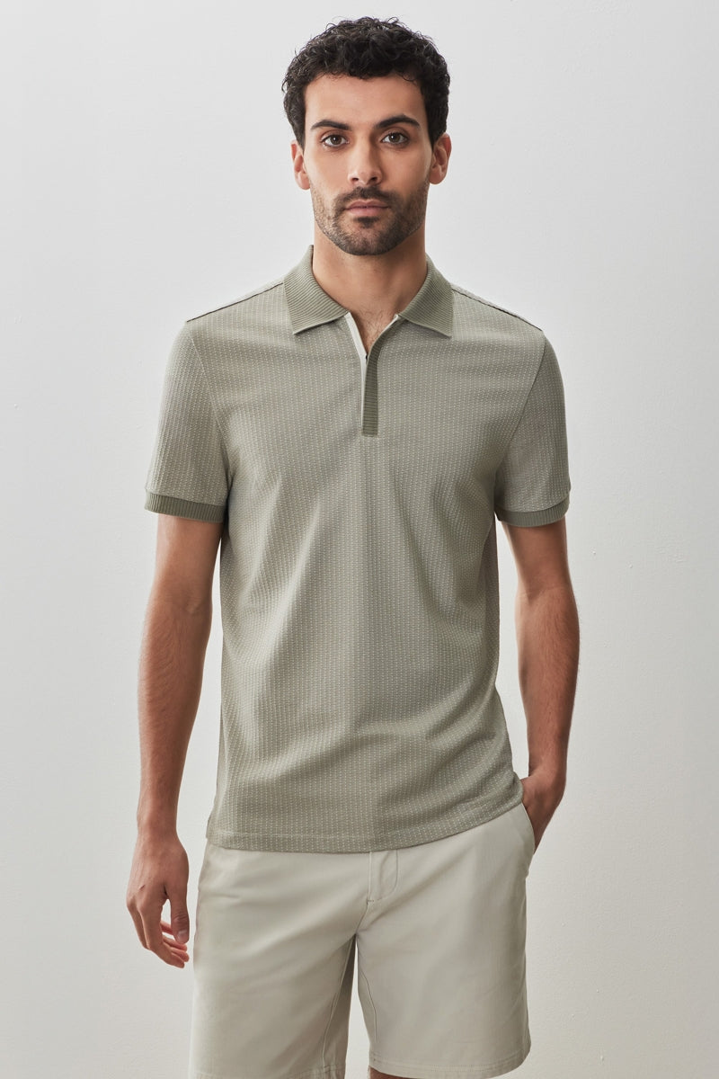 Wholesale,Robert Barakett, Robert Barakett Olive Dobby Textured Knit Polo with Covered Placket, Green, Medium-41-TagM