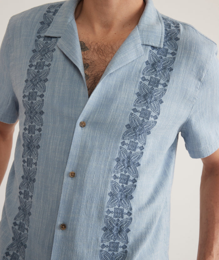 Wholesale,Marine Layer, Marine Layer Mid Blue Stretch Selvage Embroidered Resort Shirt, Blue, Medium-44-TagM