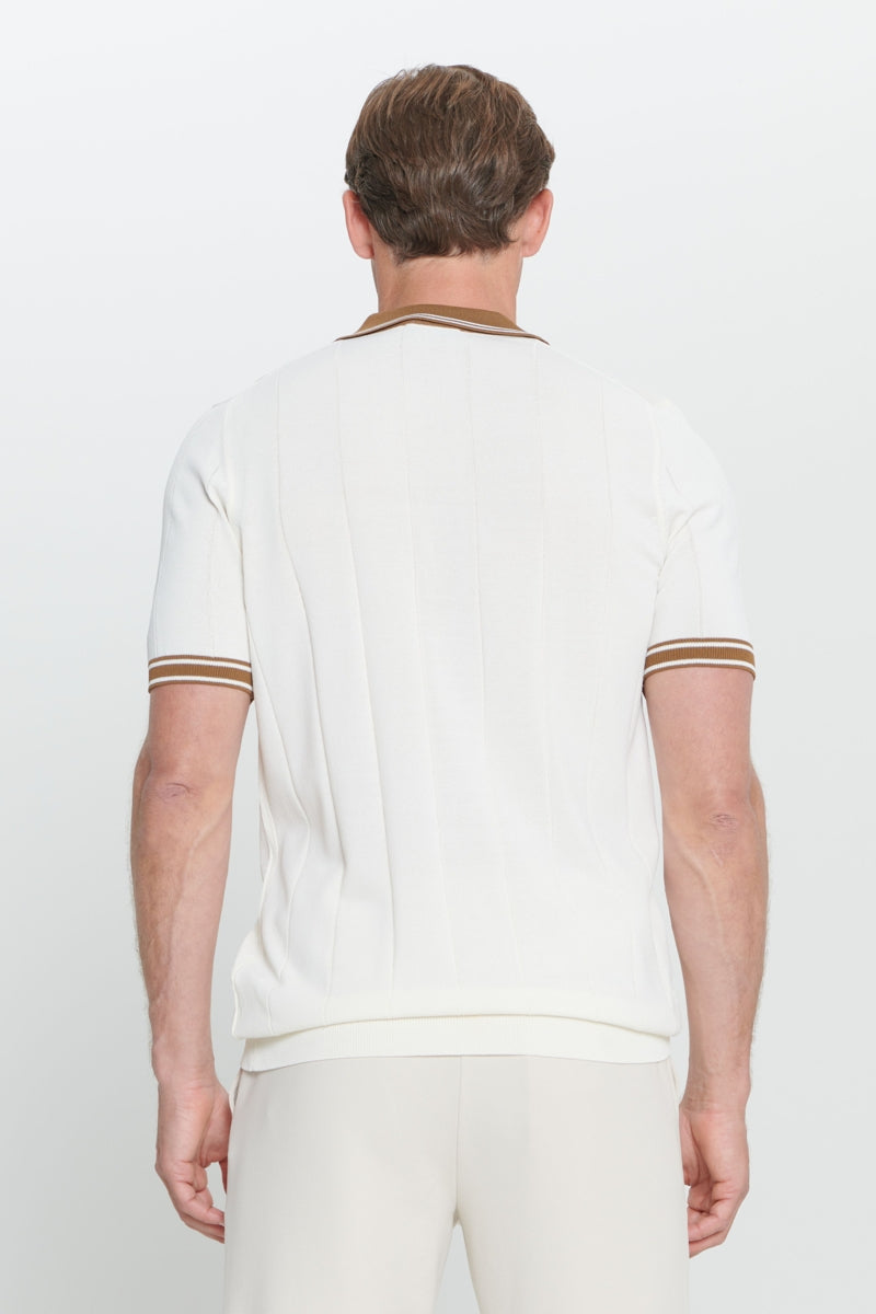 Wholesale,Altinyildiz Classics, Altinyildiz Classics Beige with Tan Contrast Jacquard Knit Polo, Tan, Small-38-TagSMedium-40-TagMLarge-43-TagLExtra Large-46-TagXL