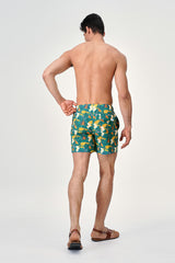 Eubi Green/Yellow Duck Print Stretchy Swim 5" Shorts