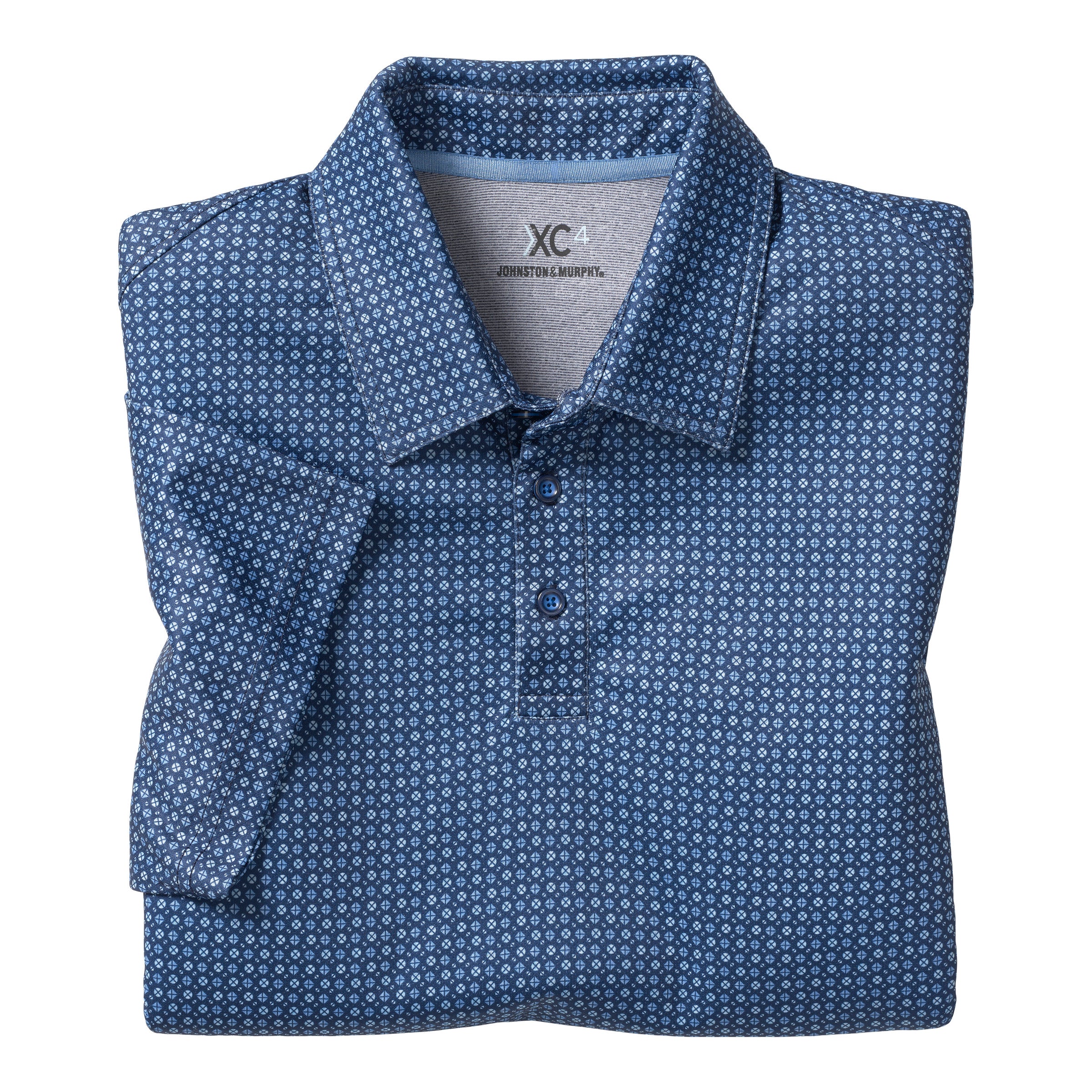 Wholesale,Johnston & Murphy, Johnston & Murphy Navy Geo Print XC4 Short Sleeve Golf Polo, Blue, Extra Large-49-TagXL