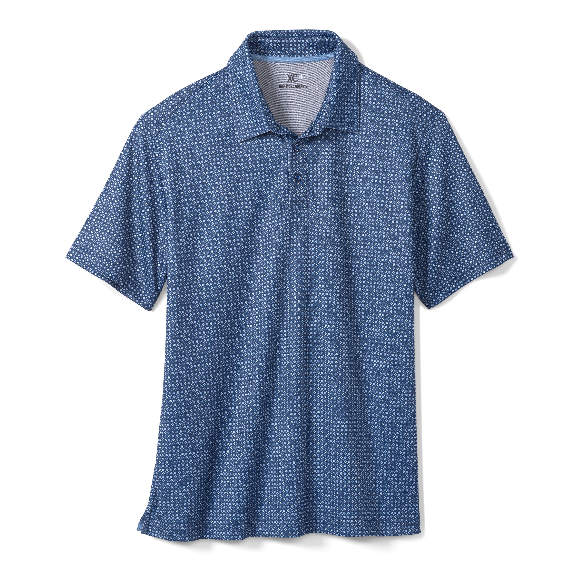 Wholesale,Johnston & Murphy, Johnston & Murphy Navy Geo Print XC4 Short Sleeve Golf Polo, Blue, Medium-43-TagM