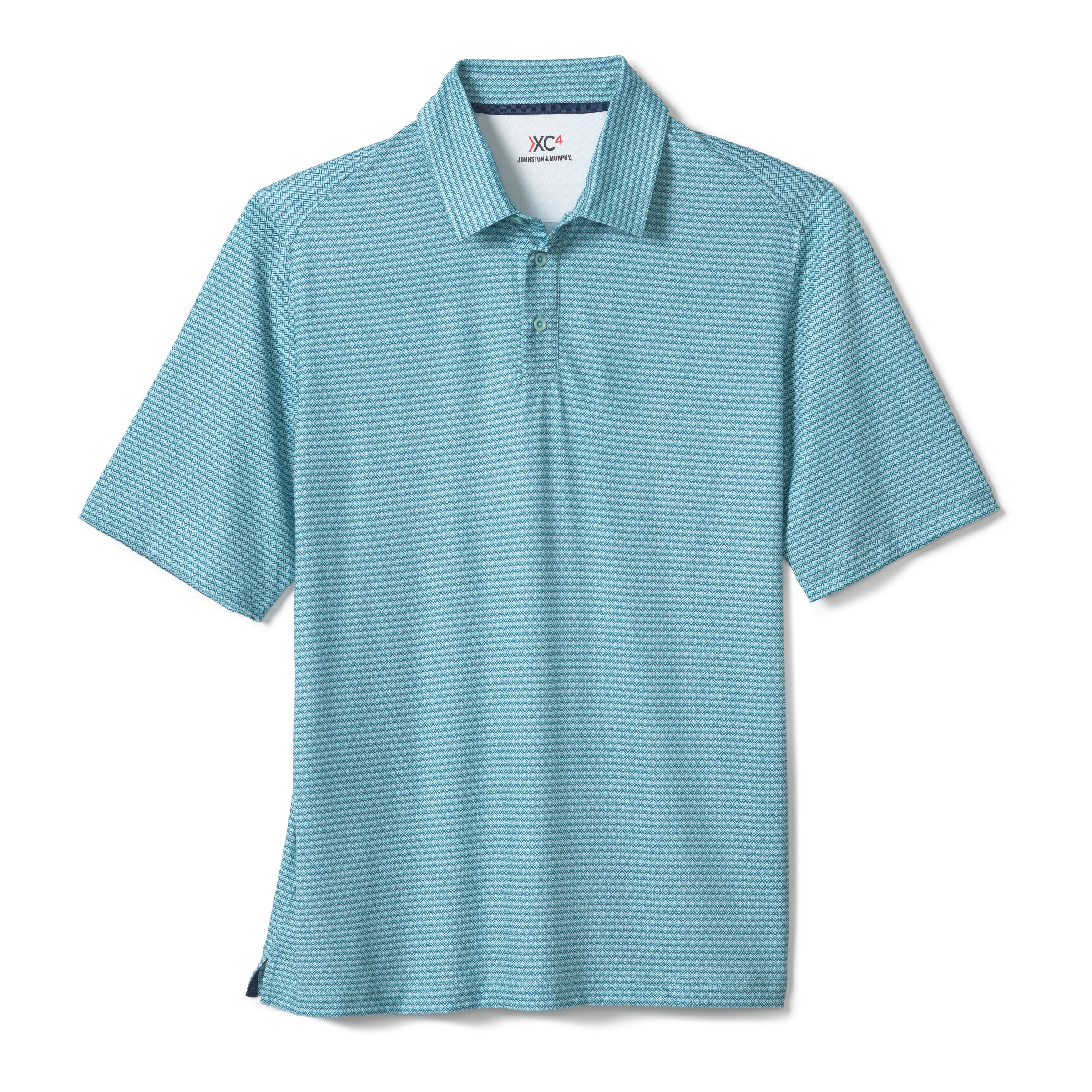 Wholesale,Johnston & Murphy, Johnston & Murphy Aqua Green Geo Print XC4 Short Sleeve Golf Polo, Green, Extra Extra Large-53-TagXXL