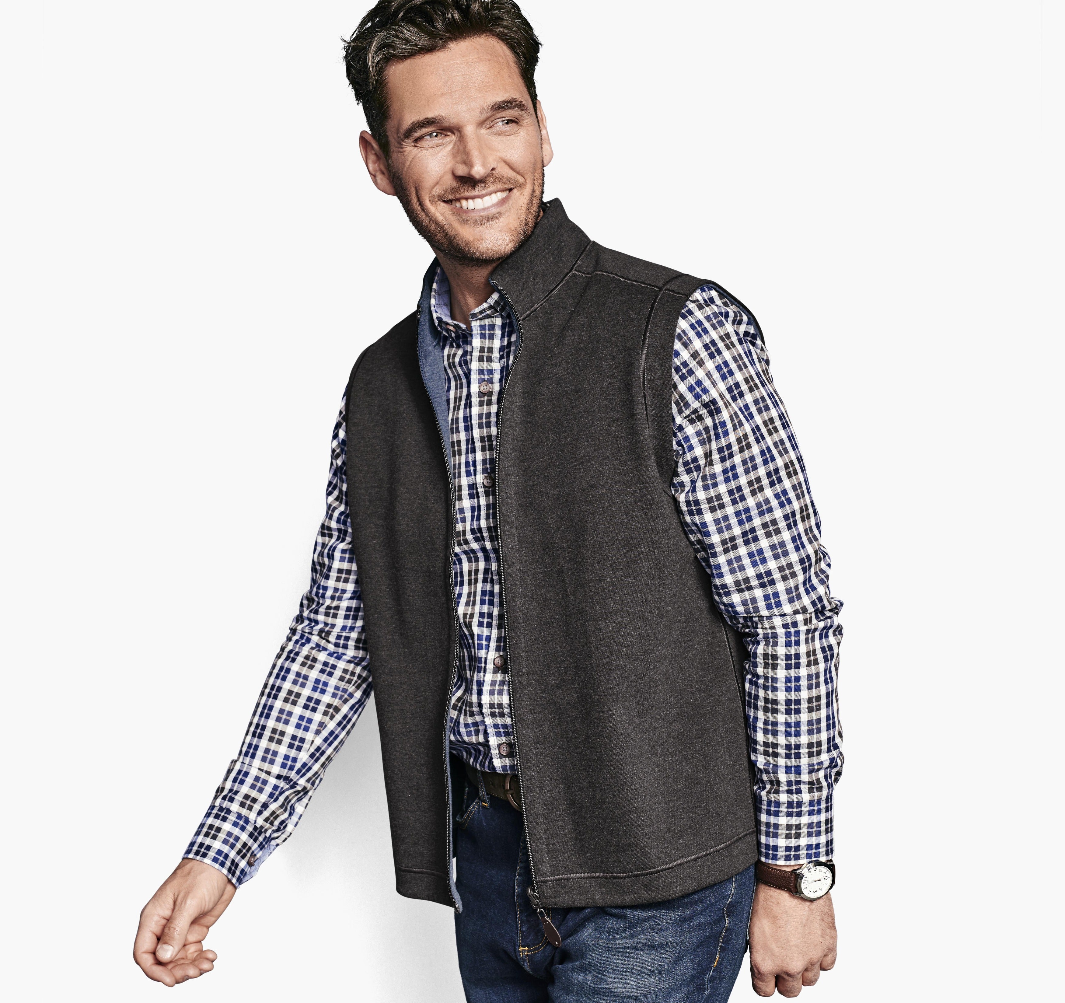 Wholesale,Johnston & Murphy, Johnston & Murphy Heatherd Brown/Navy Reversible Zipper Vest, Blue, Extra Large-49-TagXL