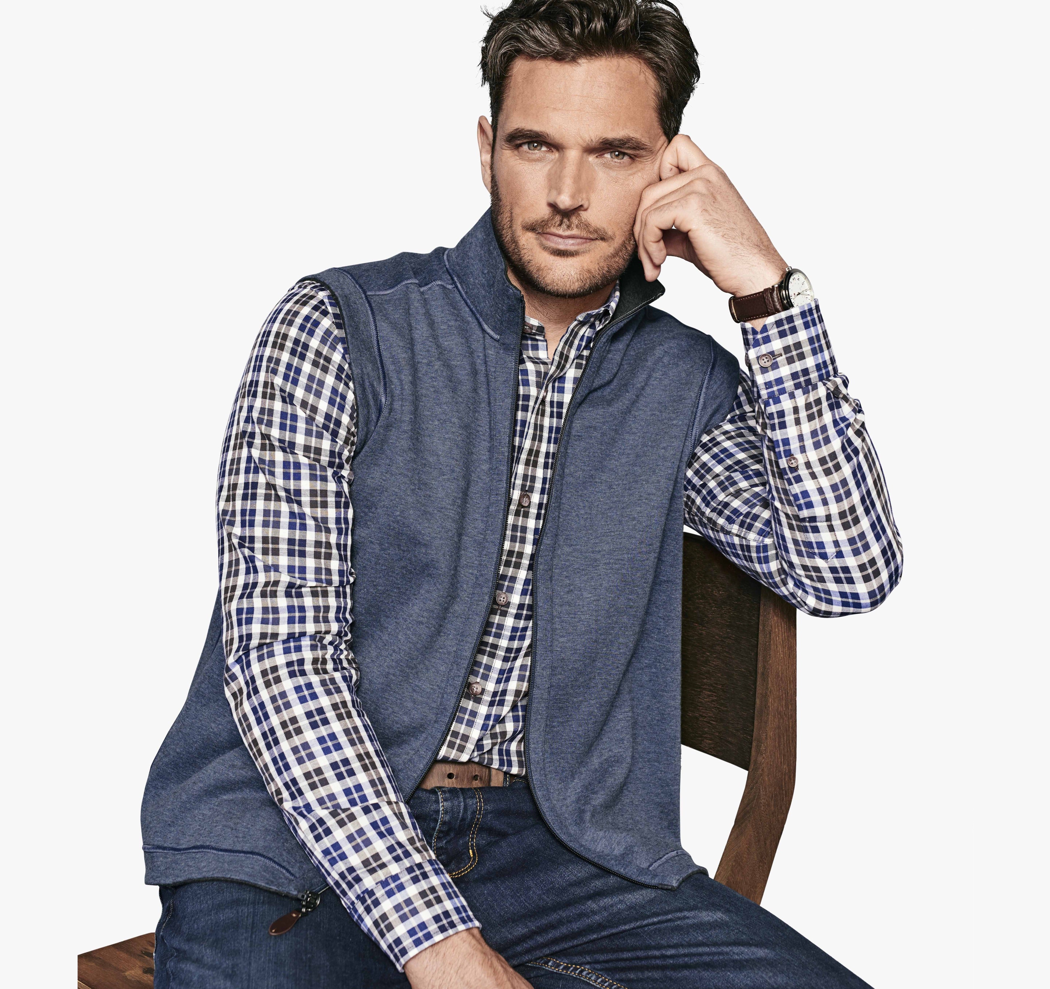 Wholesale,Johnston & Murphy, Johnston & Murphy Heatherd Brown/Navy Reversible Zipper Vest, Blue, Extra Large-49-TagXL