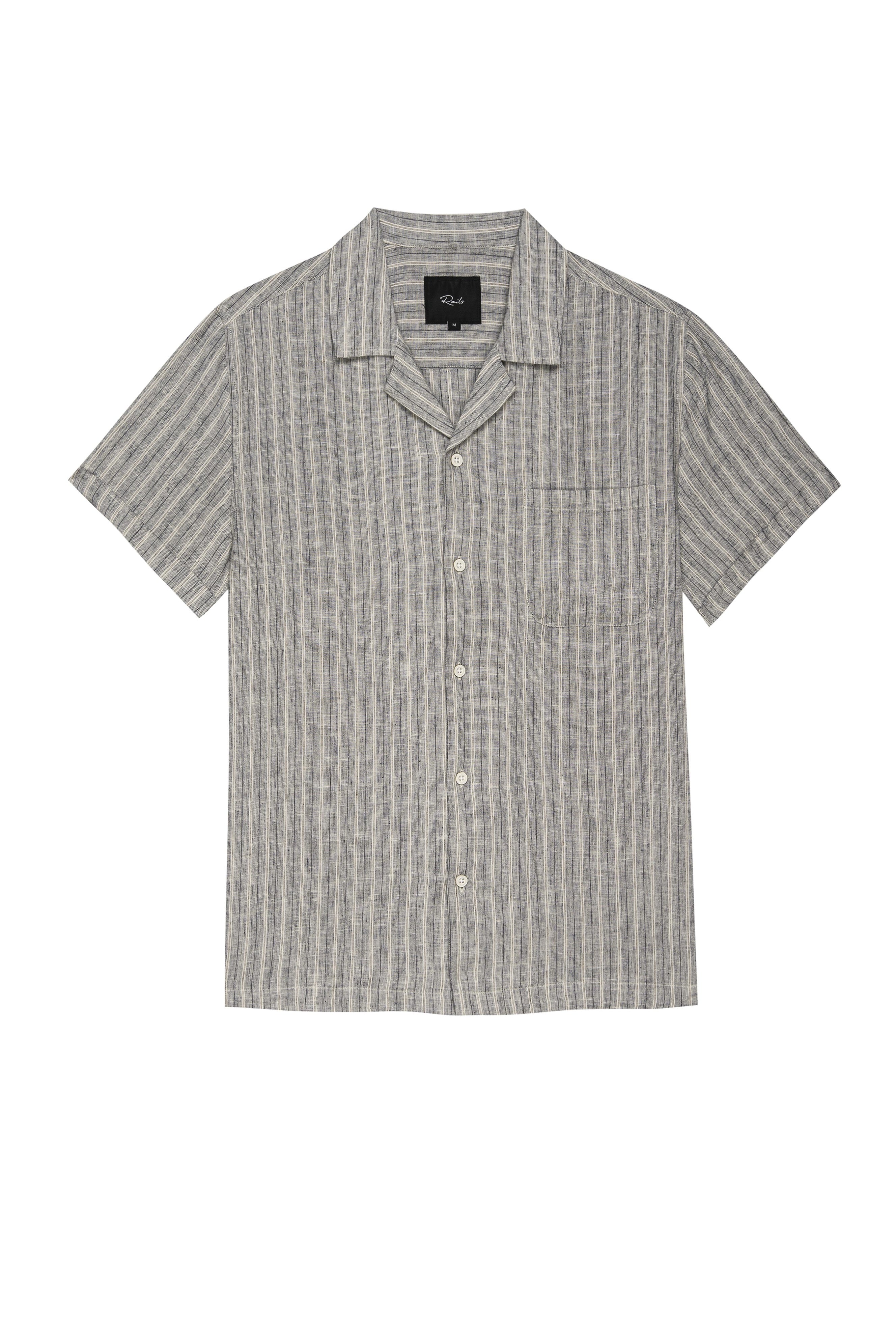 Wholesale,Rails, Rails Khaki Navy Stripe Short Sleeve Linen/Rayon Blend Shirt, Blue, Medium-43-TagMLarge-45-TagLExtra Large-48-TagXLExtra Extra Large-52-TagXXL