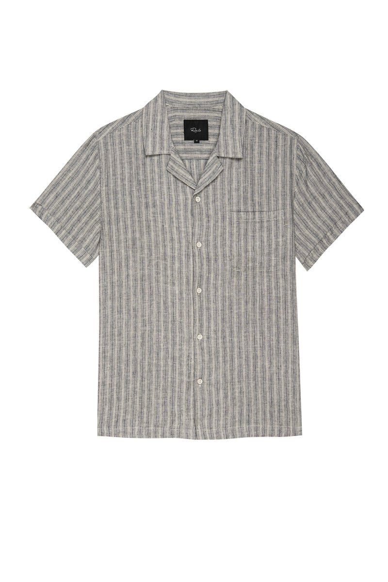 Rails Khaki Navy Stripe Short Sleeve Linen/Rayon Blend Shirt