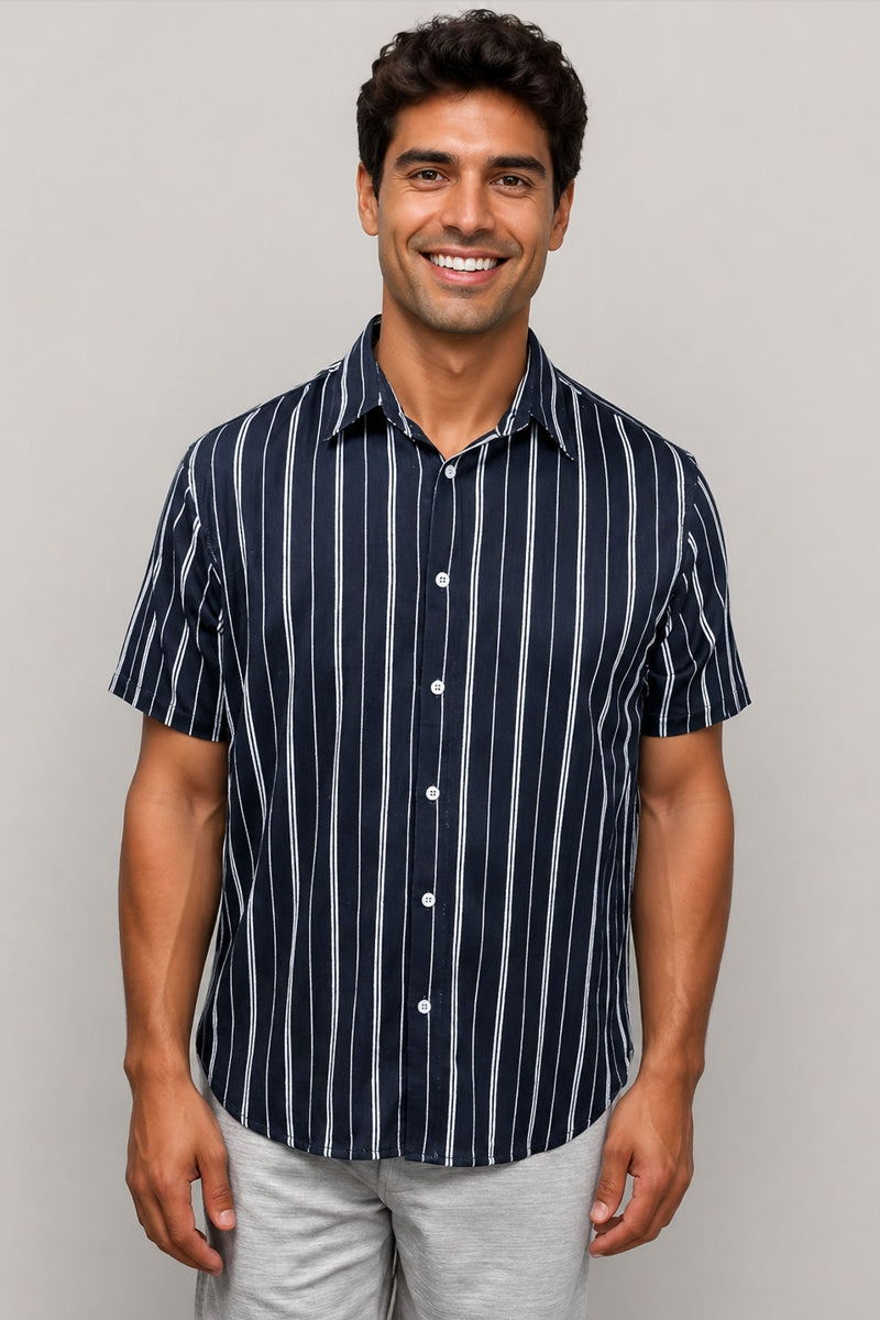 Wholesale,Mason Cruz, Mason Cruz Indigo/White Striped Stretch Shirt, Blue, Medium-44-TagMLarge-46-TagLExtra Large-48-TagXLExtra Large-50-TagXL