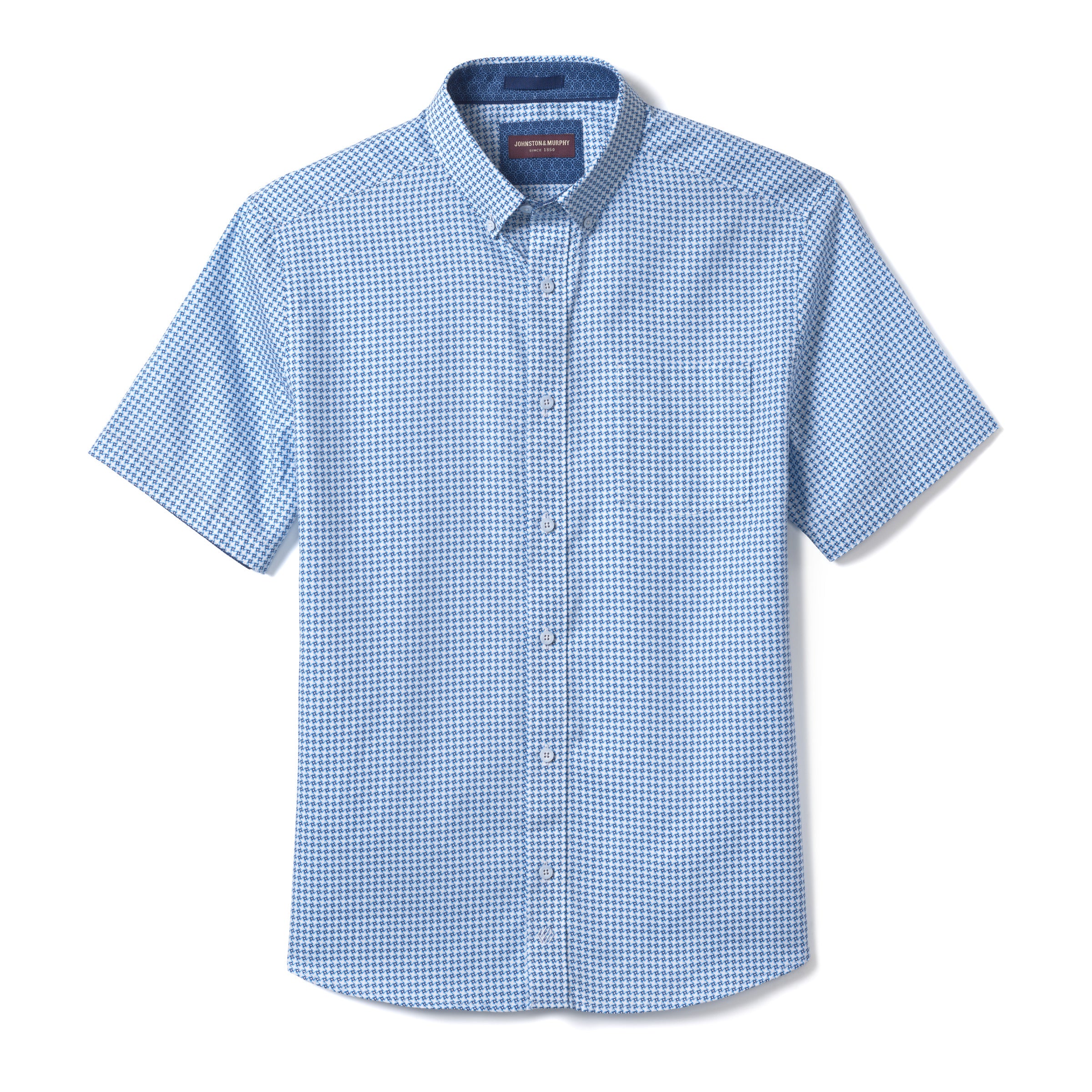 Wholesale,Johnston & Murphy, Johnston & Murphy Sky Blue Geo Print Short Sleeve Button Up Shirt, Blue, Large-47-TagL