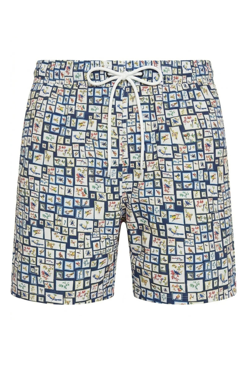 Direct From Brand,R2 Amsterdam, R2 Amsterdam Tropical Bird Frame Print Swim Short, White, 34W-5L-TagXL