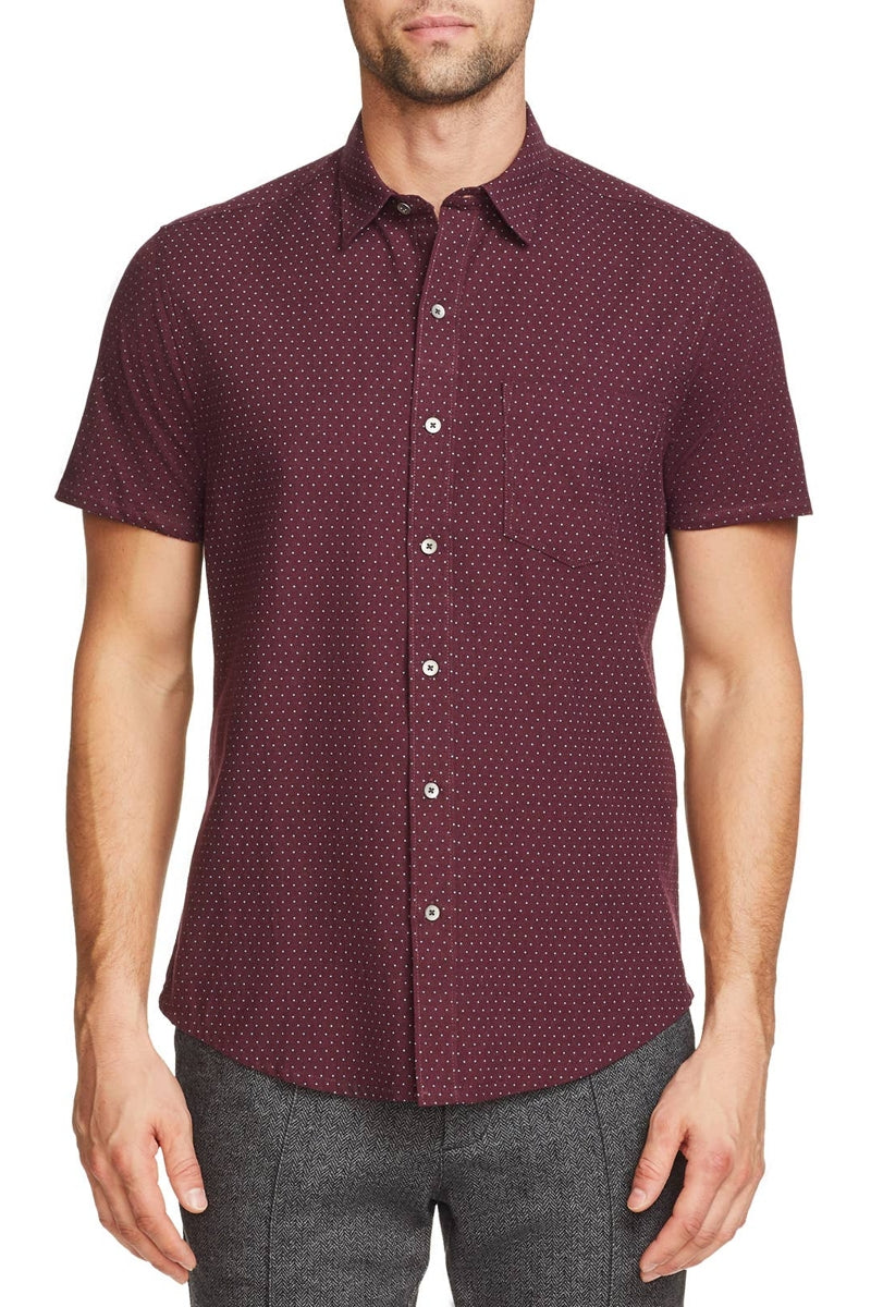 Faire,W.R.K, W.R.K Reworked Burgundy Dot Print Short Sleeve Shirt, Red, Medium-42-TagM