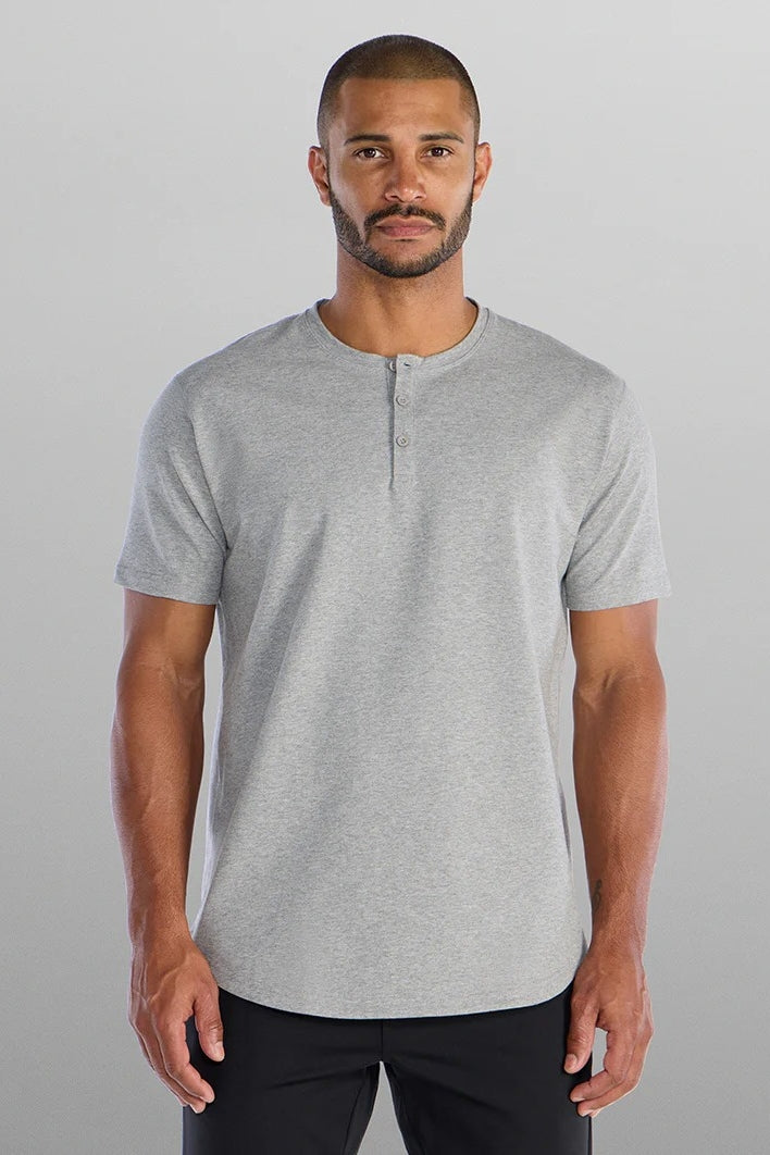 Wholesale,BYLT, BYLT Heather Grey Drop-Cut Lux 4-way Stretch Henley, Grey, Large-44-TagL