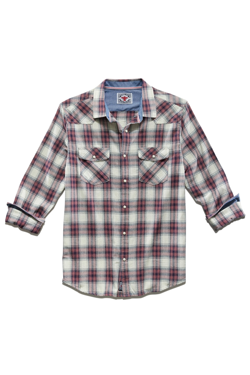 Wholesale,Flag & Anthem, Flag & Anthem Red/White/Navy Plaid Vintage Washed Shirt, Red, Large-46-TagL