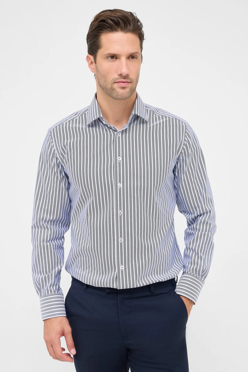 Wholesale,1863 by Eterna, 1863 by Eterna Grey Blue/White Stripe Herringbone Modern Fit Shirt, Grey, Large-48-Tag16