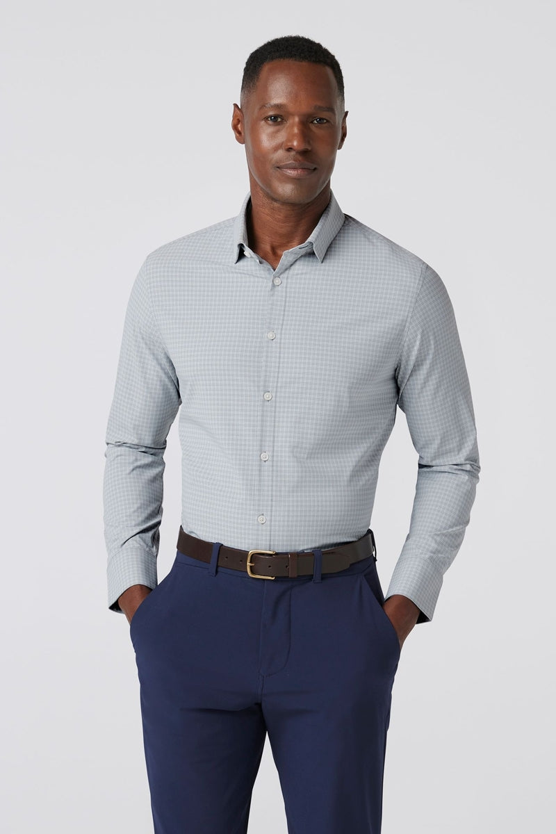 Wholesale,Mizzen + Main, Mizzen + Main Aluminum Grey Plaid Trim Dress Shirt, Grey, Large-46-TagL