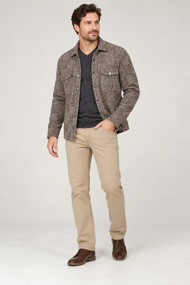 Wholesale,Jakamen, Jakamen Brown Plaid Textured Wool Blend Shacket, Brown, Medium-44-TagM