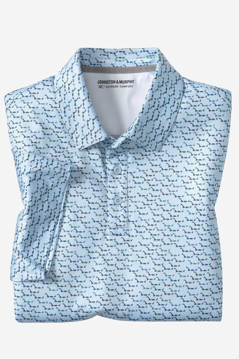Wholesale,Johnston & Murphy, Johnston & Murphy Light Blue Water Monster Print Performance Polo, Blue, Medium-44-TagM