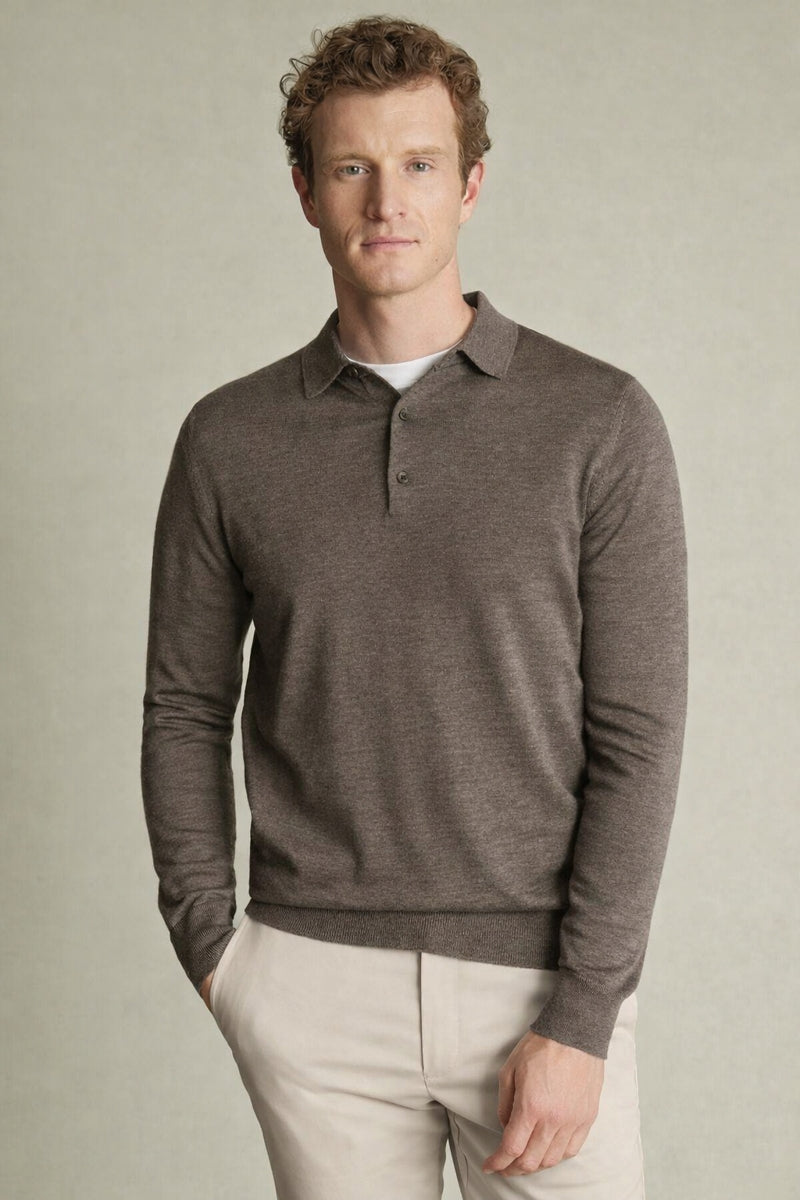Wholesale,Charles Tyrwhitt, Charles Tyrwhitt Mocha Pure Merino Wool Sweater Polo, Brown, Small-39-TagS