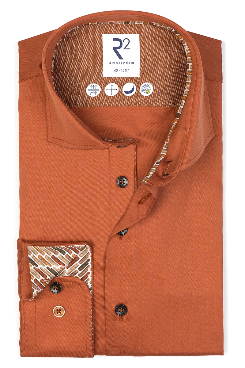 Direct From Brand,R2 Amsterdam, R2 Amsterdam Orange Cotton Blend Shirt, Orange, Large-46-Tag42Large-47-Tag43Medium-42-Tag40Medium-44-Tag41