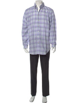 Paul Stuart Blue Plaid Print Dress Long Sleeve Dress Shirt