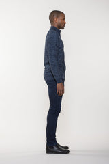 Luchiano Visconti Navy Full Zip Jacquard Sweater