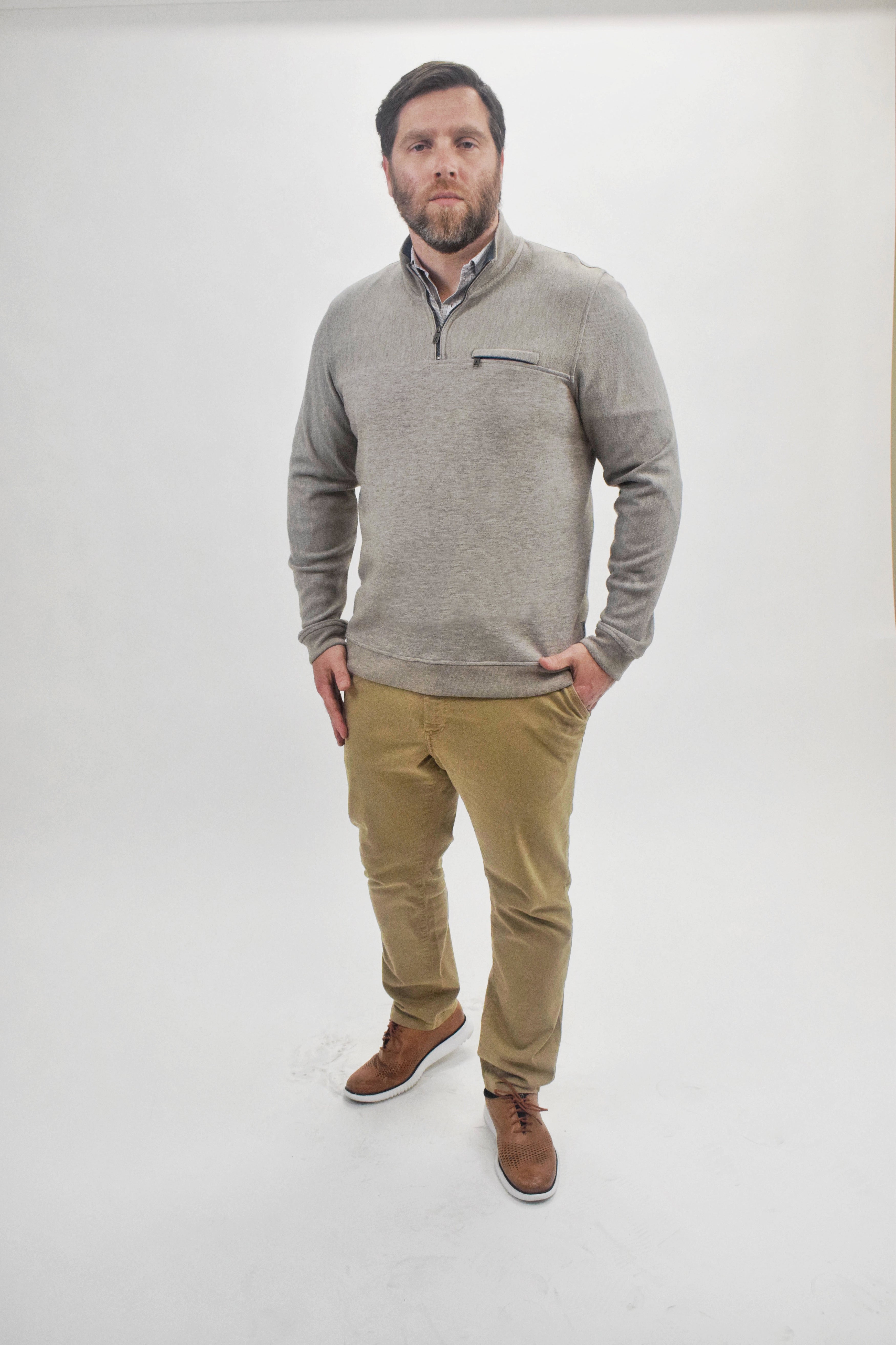 The RealReal,Ted Baker, Ted Baker Taupe Mock Neck Qtr Zip, Tan, Large-47-TagL