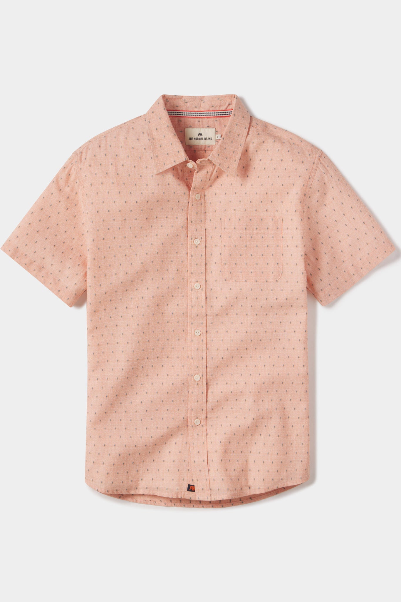 Wholesale,The Normal Brand, The Normal Brand Pastel Orange Dobby Short Sleeve Button Up Shirt, Orange, Large-45-TagL