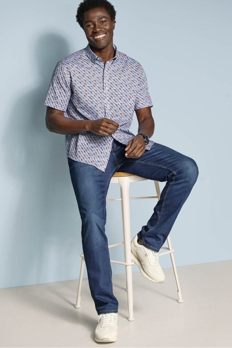Wholesale,Johnston & Murphy, Johnston & Murphy Blue Multi Mini Lab Printed Shirt, Blue, Extra Large-50-TagXLMedium-44-TagMLarge-48-TagL