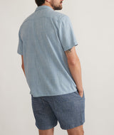 Marine Layer Mid Blue Stretch Selvage Embroidered Resort Shirt