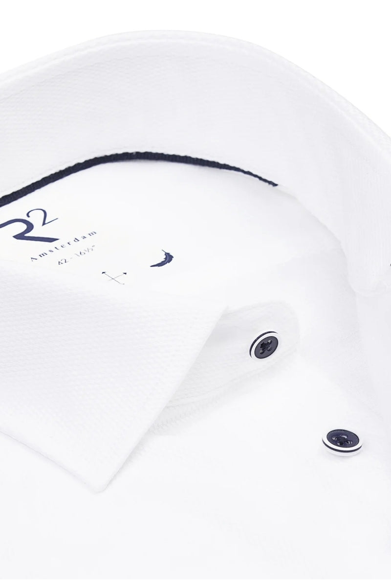 Direct From Brand,R2 Amsterdam, R2 Amsterdam White Textured Dobby Cotton Shirt, White, Large-46-Tag42