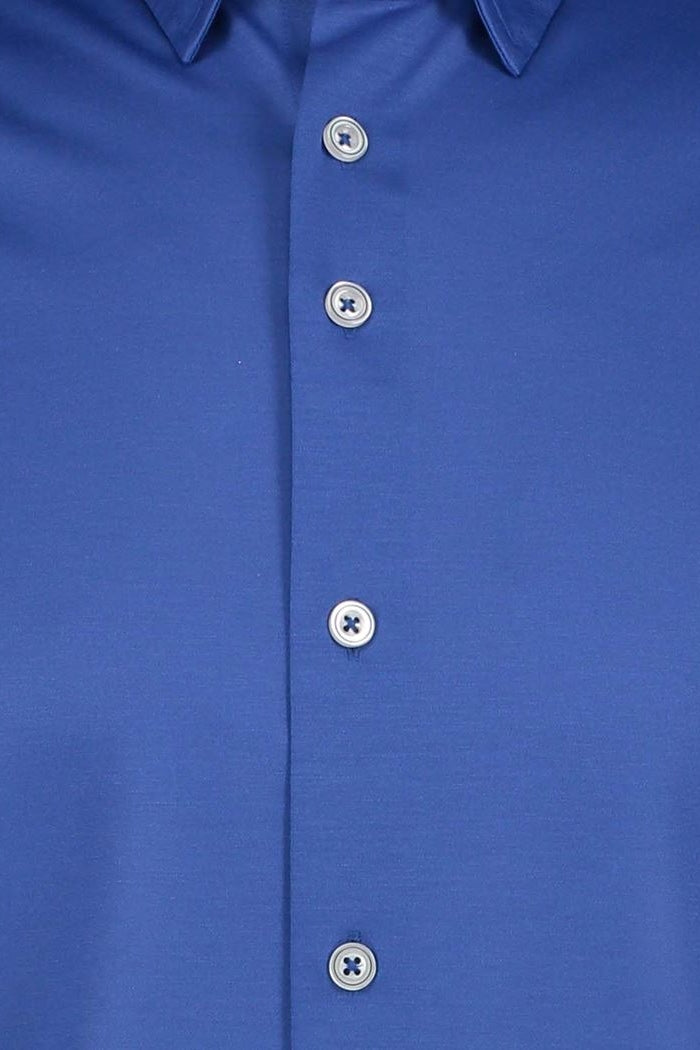 Direct From Brand,R2 Amsterdam, R2 Amsterdam Royal Blue Knitted Pique Short Sleeve Shirt, Blue, Medium-42-Tag40