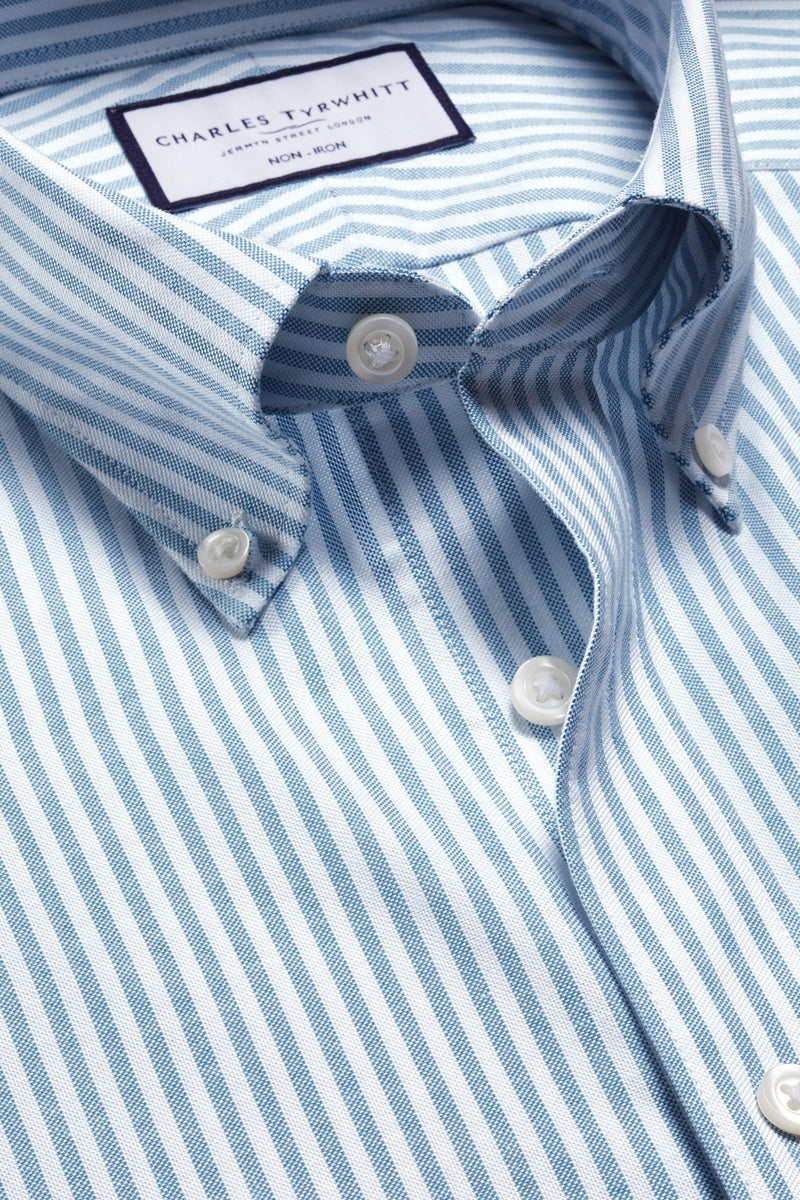 Wholesale,Charles Tyrwhitt, Charles Tyrwhitt Royal Blue Stretch Oxford Stripe Shirt, Blue, Small-40-Tag15Medium-44-Tag16