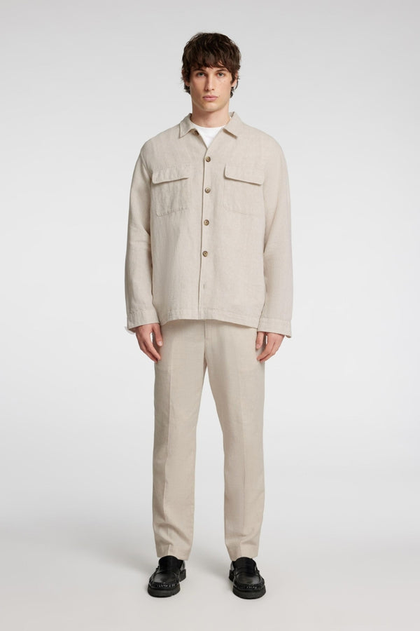 Selected Homme Beige Cotton/Linen Blend Overshirt