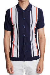 Paisley & Gray Navy Full Placket Polo with Bold White/Orange Stripe