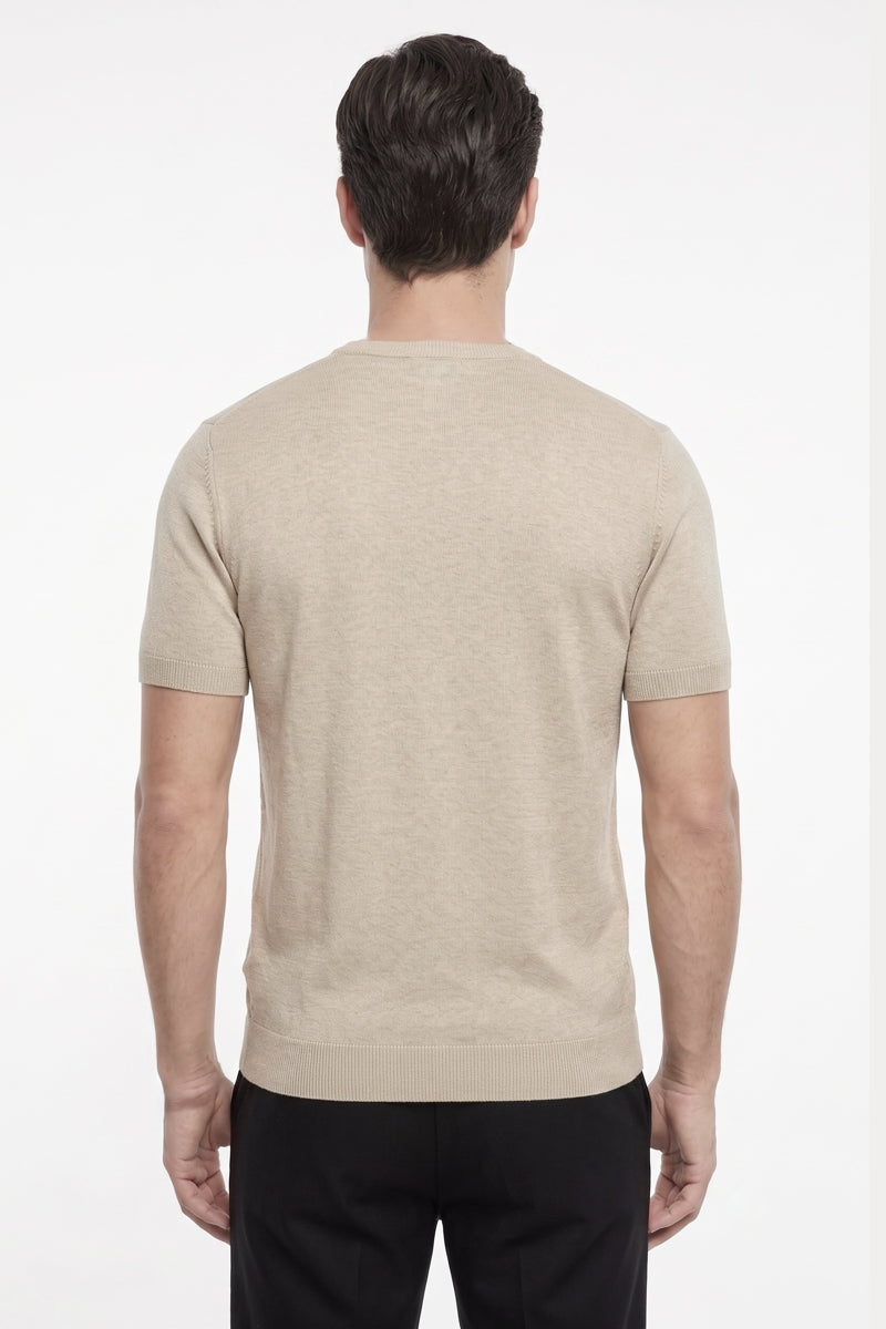 Wholesale,Mizumi, Mizumi Beige Textured Knit Crewneck Tee, Tan, Small-40-TagSMedium-42-TagMLarge-44-TagLExtra Large-46-TagXLExtra Large-47-TagXXL