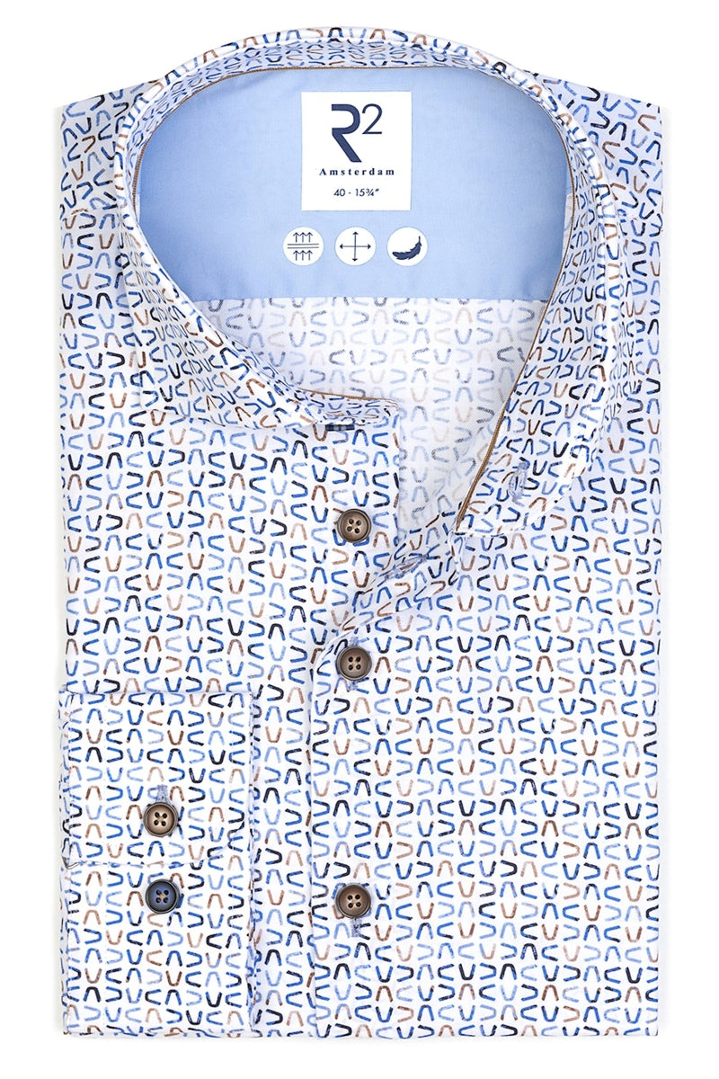 Direct From Brand,R2 Amsterdam, R2 Amsterdam Blue Printed 100% Cotton Shirt, Blue, Small-41-Tag39Small-39-Tag38