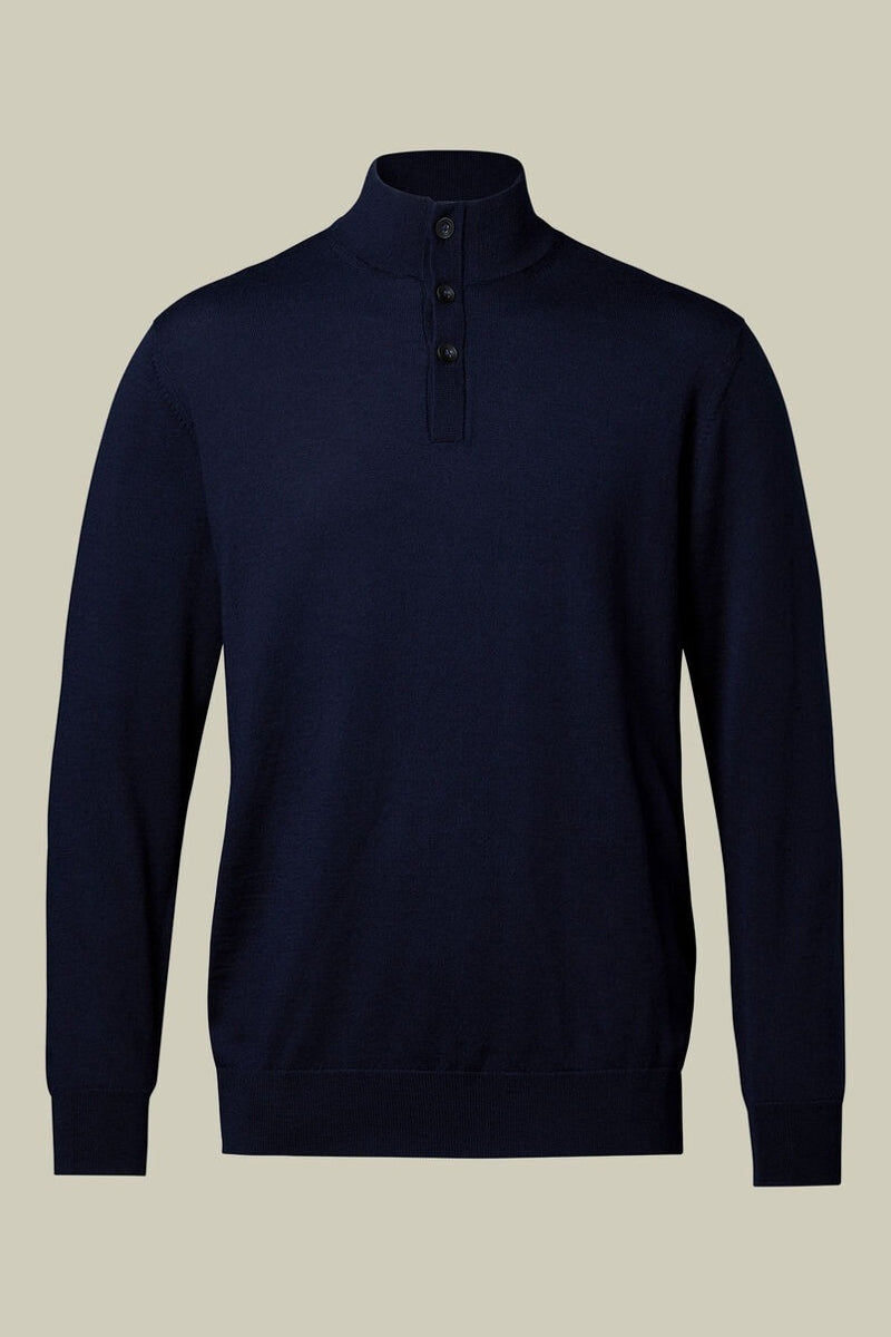 Wholesale,Charles Tyrwhitt, Charles Tyrwhitt Navy Pure Merino Wool Button Neck Pullover, Blue, Medium-42-TagM