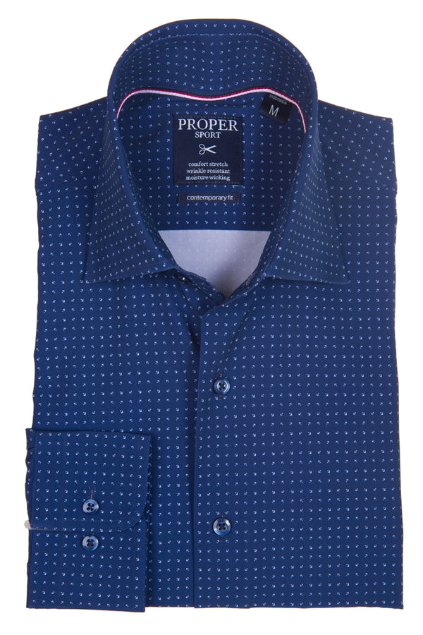 Proper Sport Navy Geo Print Four-way Stretch Dress Shirt