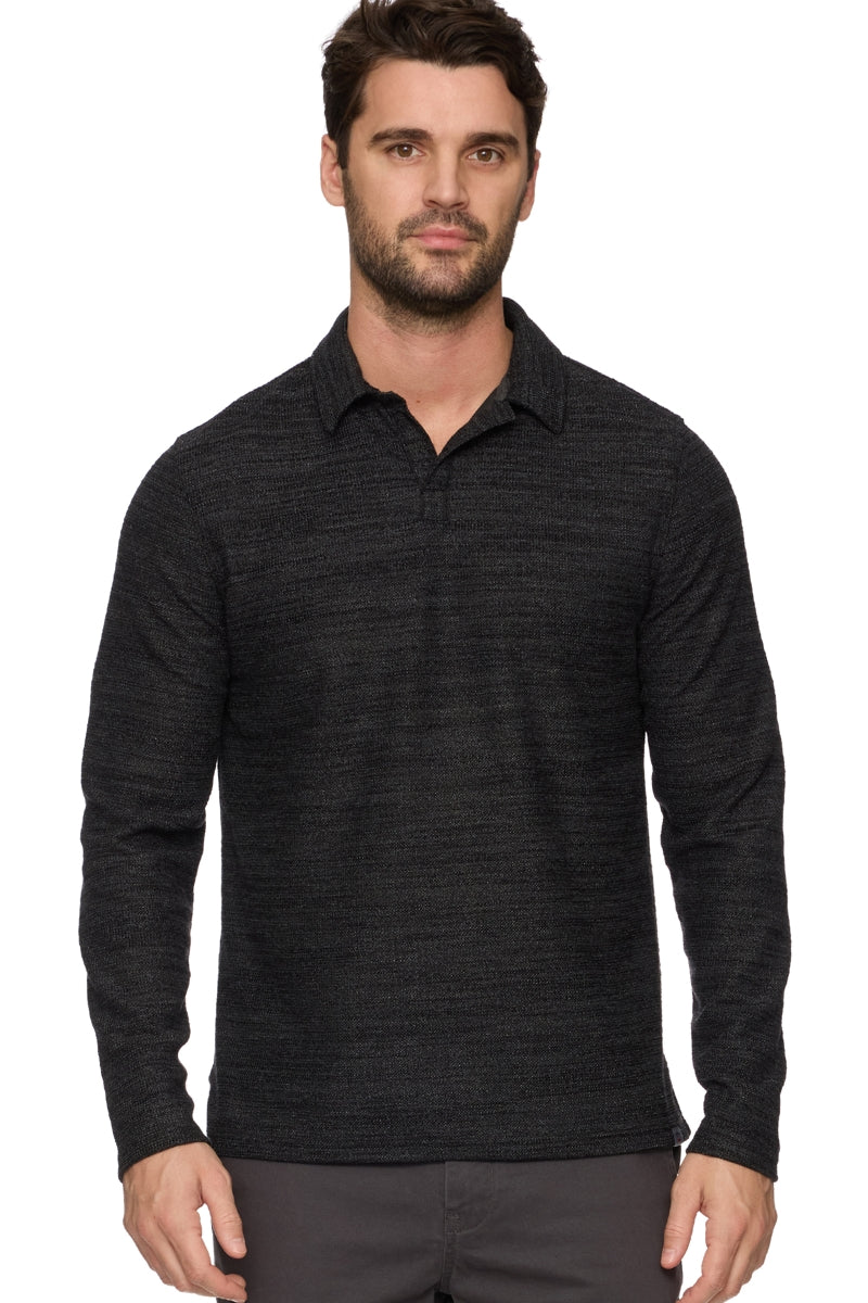 Faire,Flag & Anthem, Flag & Anthem Heather Black Knit Polo, Black, Extra Large-49-TagXL