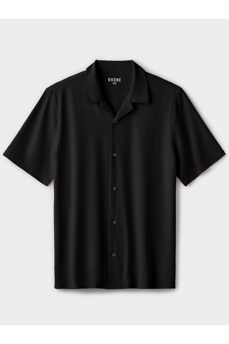 Wholesale,Rhone, Rhone Black Seersucker Knit Camp Collar Shirt, Black, Large-48-TagLExtra Large-51-TagXLMedium-45-TagMExtra Extra Large-53-TagXXL