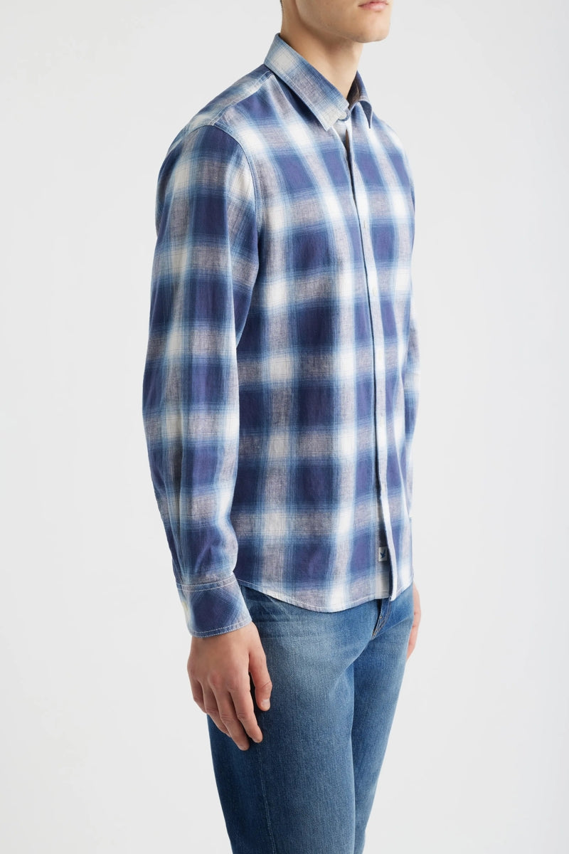 Wholesale,James Campbell, James Campbell Blue/White Plaid Cotton/Linen Blend Shirt, Blue, Extra Large-50-TagXL
