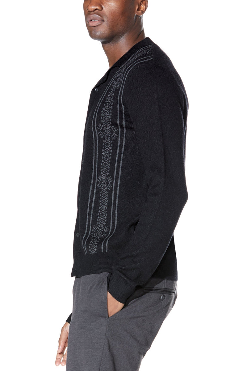 Civil Society Black Knit Full Placket Sweater Shirt