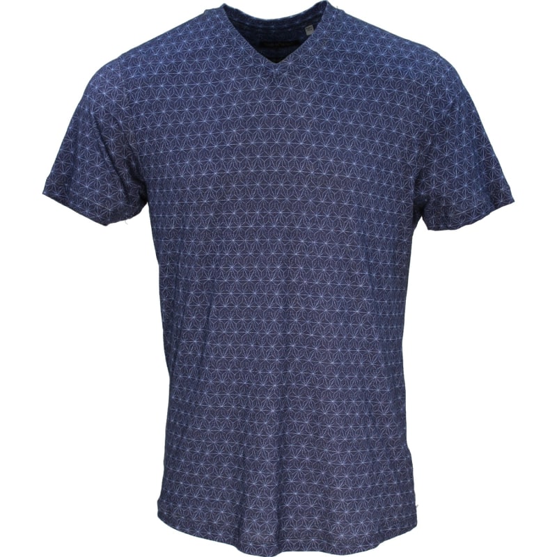 Lords of Harlech Indigo Maze Star Geo V-neck Modal Blend T-shirt