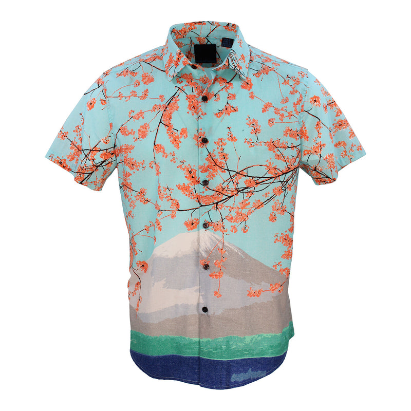 Lords of Harlech Aqua Blossom/Mountain Print Mechanical Stretch Button Up Shirt