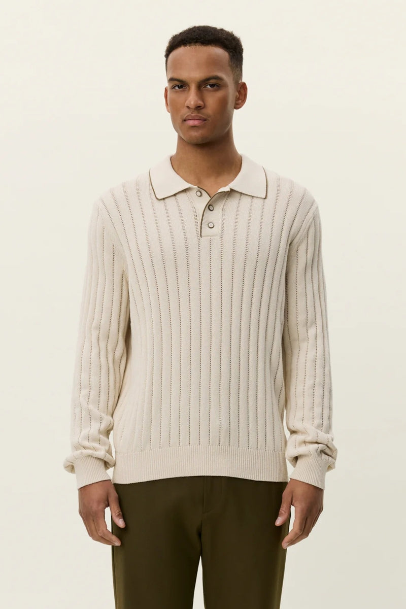Wholesale,Les Deux, Les Deux Ivory Knit Stripe Textured Polo, Cream, Small-48-TagS