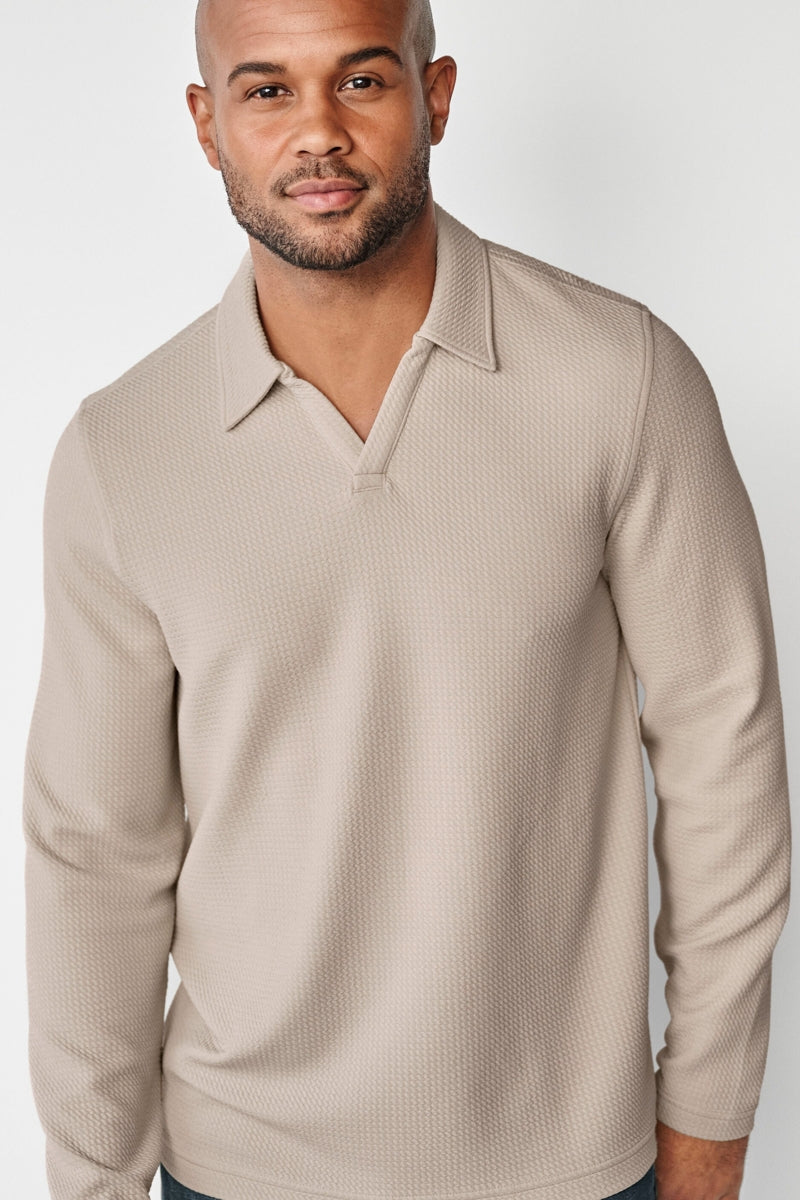 Wholesale,Johnston & Murphy, Johnston & Murphy Stone Stretch Puckered Textured Knit Polo, Tan, Small-40-TagSMedium-42-TagMLarge-45-TagLExtra Large-49-TagXLExtra Extra Large-52-TagXXLExtra Extra Extra Large-55-Tag3XL