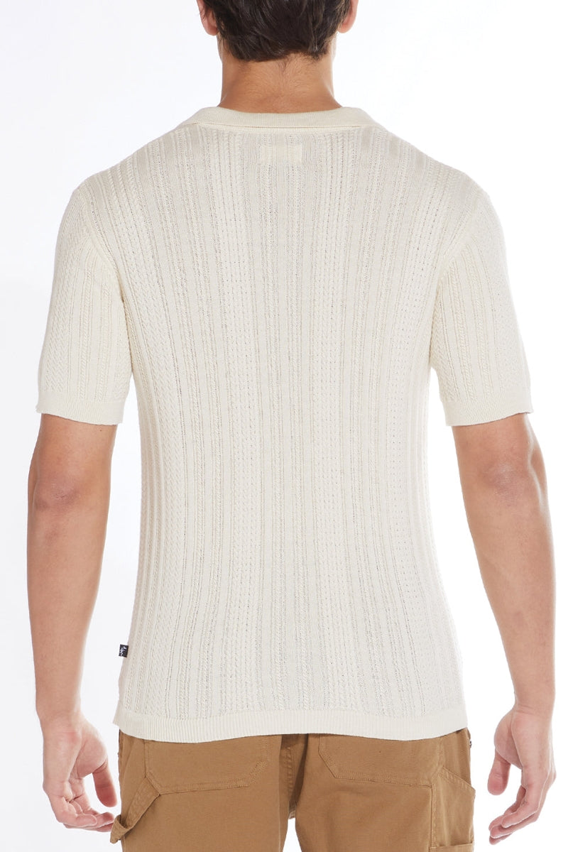 Wholesale,Civil Society, Civil Society Cream Cable Sweater Knit Short Sleeve Resort Shirt, Cream, Large-44-TagL