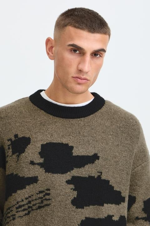 Wholesale,Solid, Solid Khak/Black Abstract Print Knitted Sweater, Green, Medium-46-TagMLarge-49-TagLExtra Extra Large-54-TagXXLSmall-43-TagSExtra Large-52-TagXL