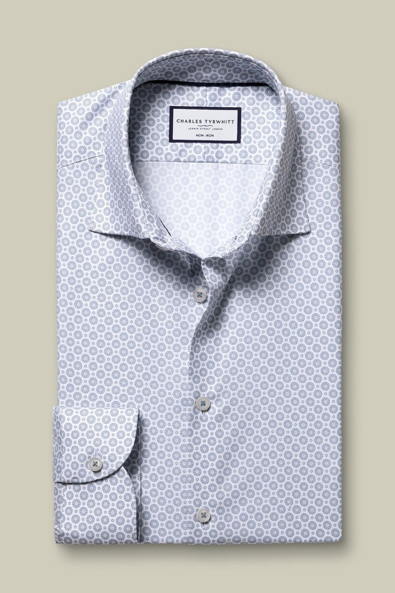 Wholesale,Charles Tyrwhitt, Charles Tyrwhitt Dark Blue Stretch Decorative Print Shirt, Blue, Small-40-Tag15Medium-44-Tag16Extra Large-48-Tag17