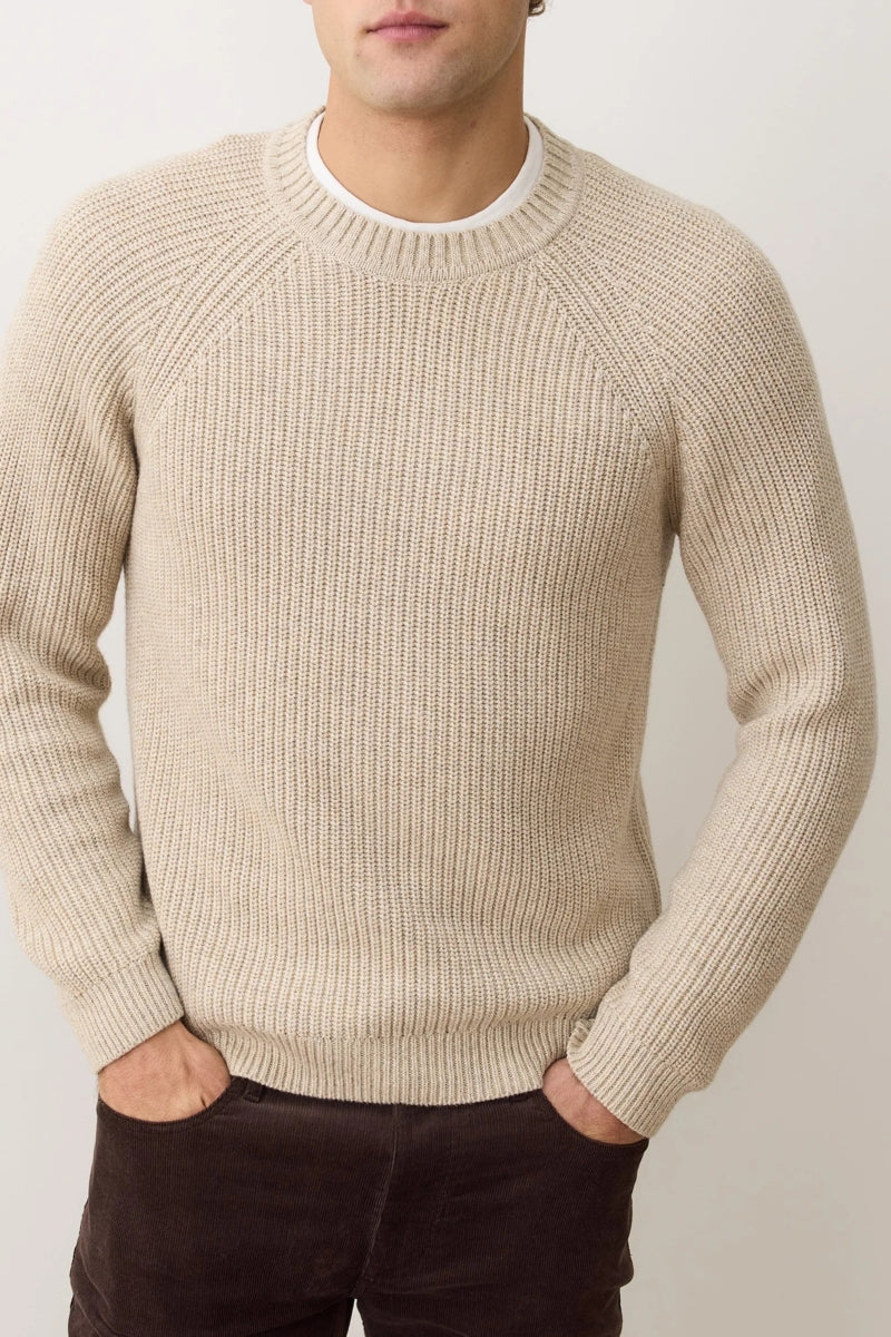 Wholesale,Marine Layer, Marine Layer Oatmeal Textured Merino Wool Blend Sweater, Tan, Large-46-TagL